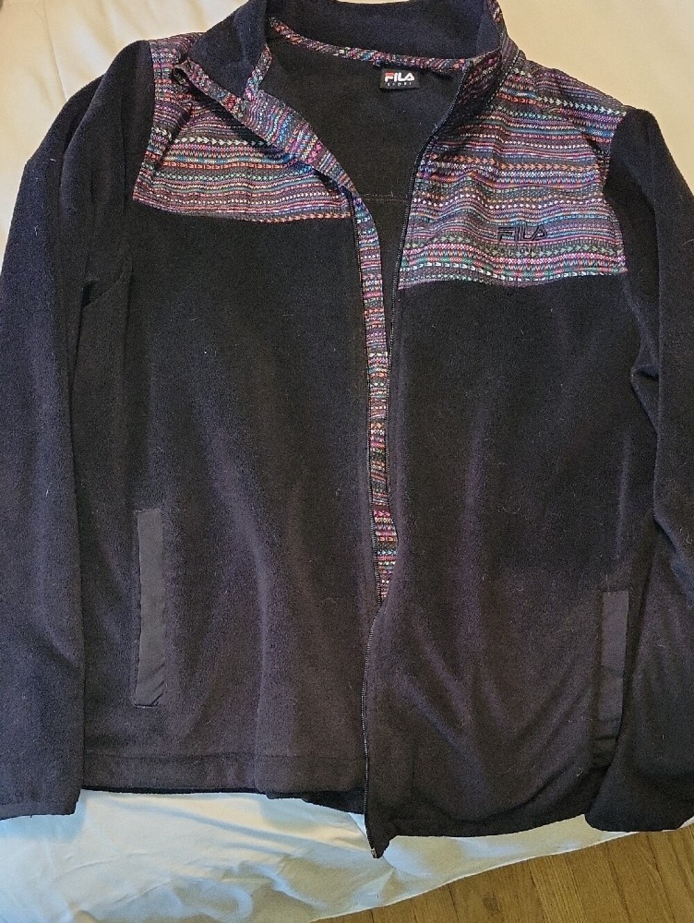 Fila Black Teddy Jacket with Multicolor Aztec Trim
